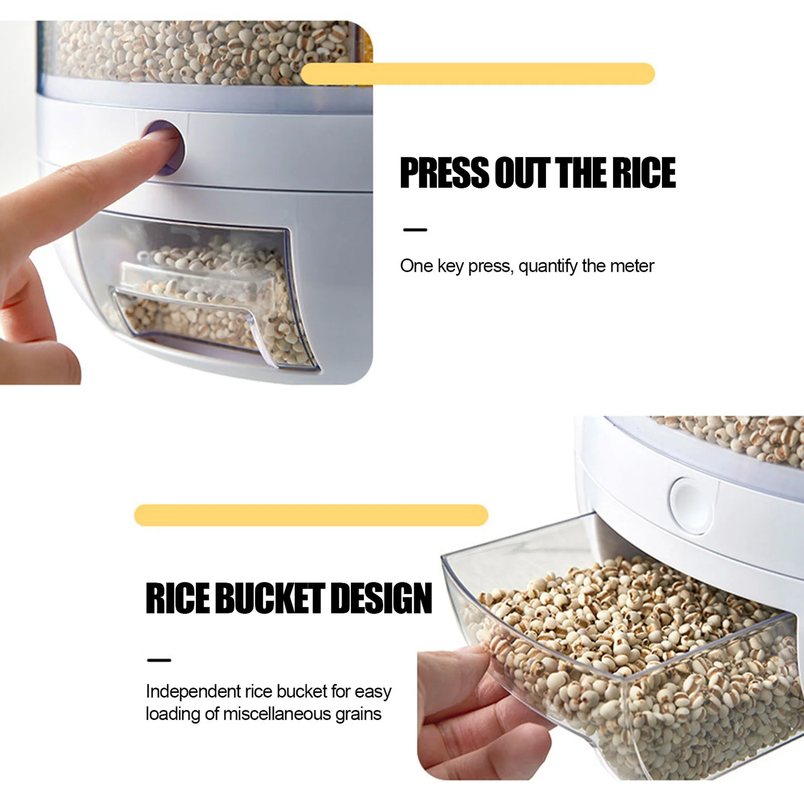 Kitchen Moisture-proof 6-Grid Rotatable White Food Grain Dispenser Cereal Rice Dispenser Storage Box Container details