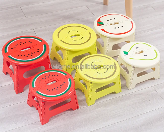 Anti-Skid Folding Step Stool fruit picture seat for Kids and Adults with Handle Solid Plastic Kitchen Dining Stool Seat