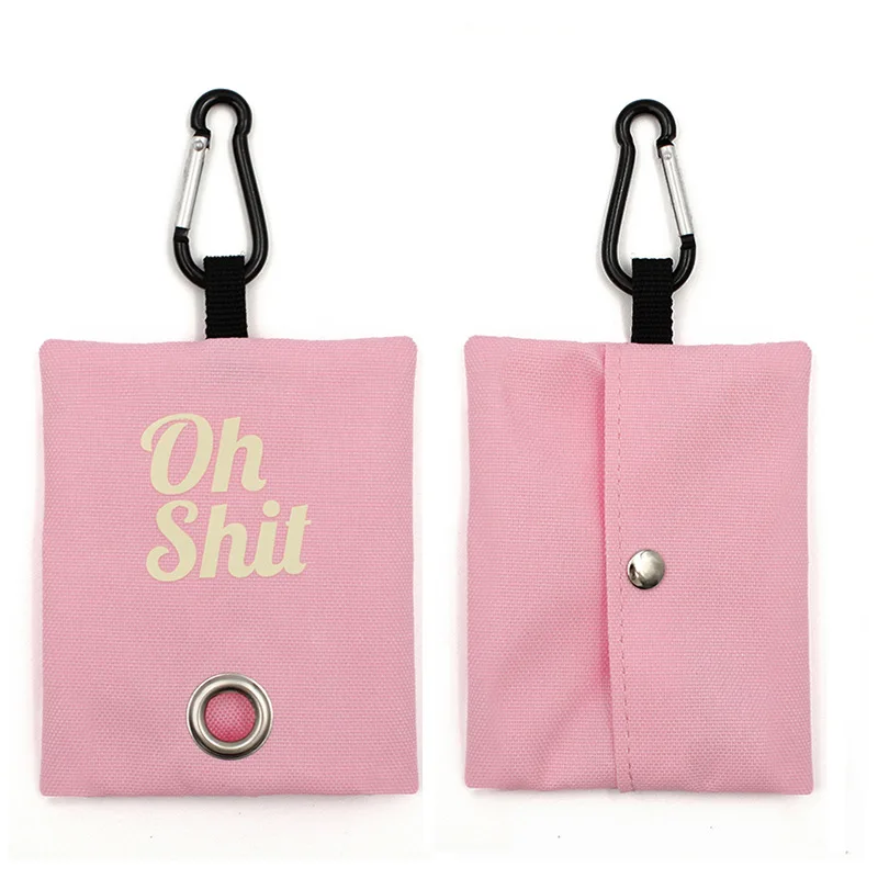 Custom Logo Printing Portable Canvas Dog Poop Bag Holder Pet Poop Bag Dispenser Puppy Waste Bag Holder with Leash Buckle