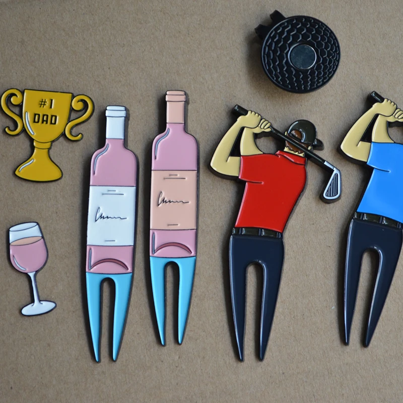 Custom Design Golf Divot Tool Metal Bottle Opener Golf Divot Repair Tool With Ball Marker Iron Antique Laser Engrave Tool Set