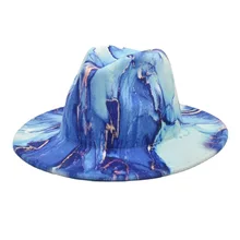 Women Unisex Luxury Wool Wide Brim Tie Dye Two Tone Marble Felt Fedora Hat Wholesale Fedoras Panama Hat