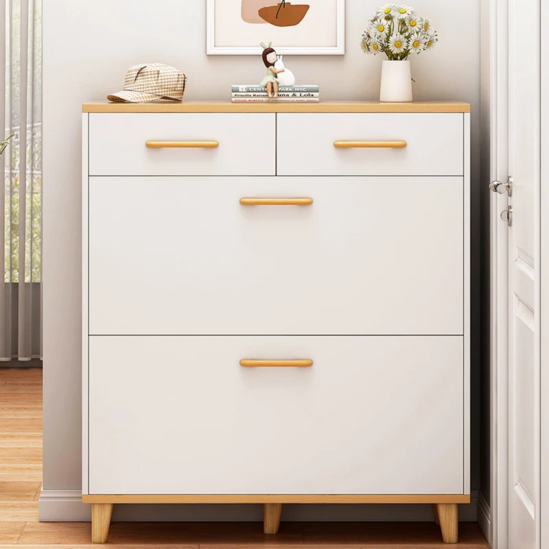 Modern Entryway 2 Drawer Large Capacity White Wooden Shoe Cabinet Storage Rack Japanese Meuble Chaussure for Home Cabinet