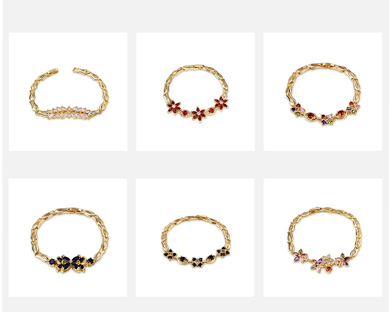 2021 New Fashion Women Gold Plated Link Chain Cubic Zircon Flower Shaped Charm Bracelet Wholesale