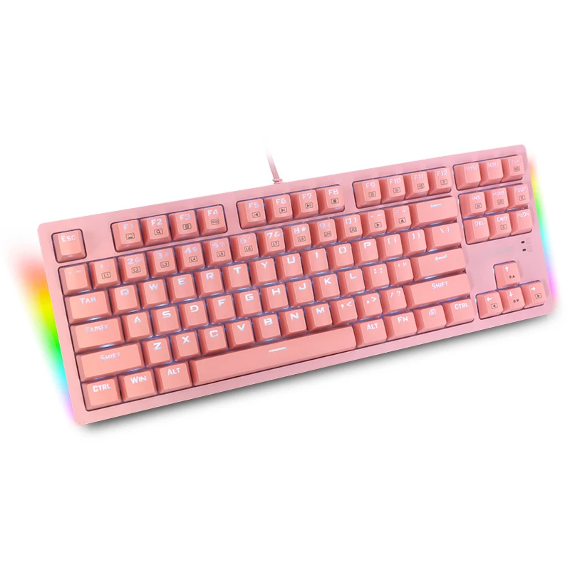 Original 87 Keys pink RGB LED Backlit Blue Switch Gaming Wired Mechanical Keyboard