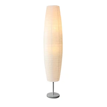 White Paper floor lamp with silver grey metal round base for living room bedroom, standing light with E14 socket
