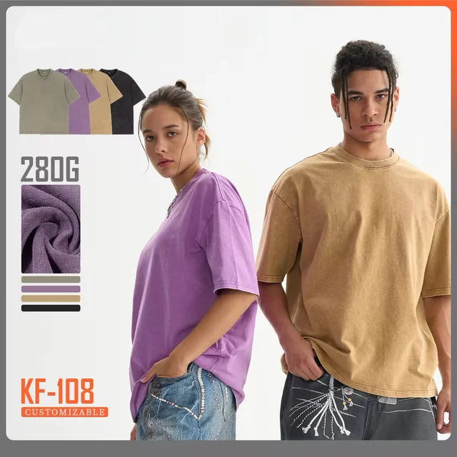 Acid Wash Cropped t Shirt Men 100% Cotton 280 Gsm Vintage Oversize Streetwear Unisex