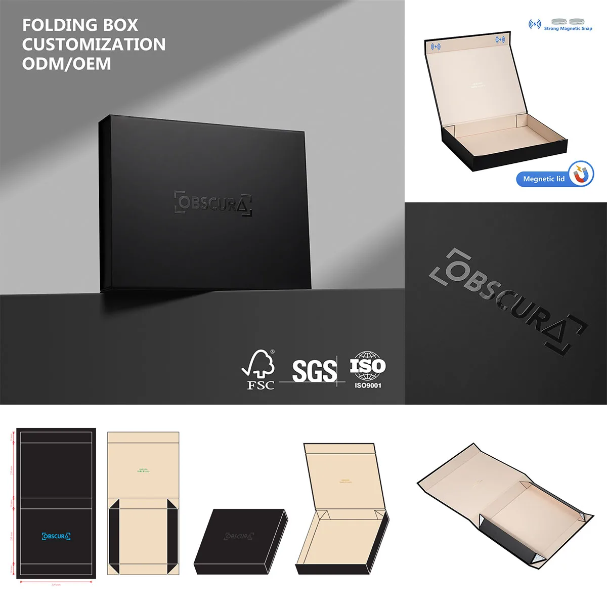 Custom Folding Magnetic Packaging Box Gift Box with UV Printing Logo Hot Foil Stamp Embossing and Matt Lamination