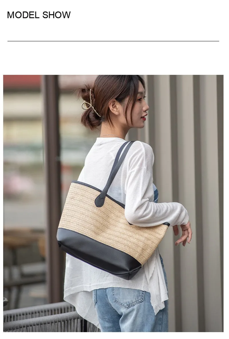 AC Woven Round Straw Bag * White Rattan Beach Handbag main image 1