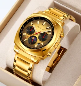 SKMEI 9360 Luxury Business Watches Gift Set with Box Men Square Gold 3ATM Waterproof Stainless Steel Watches Men Wrist