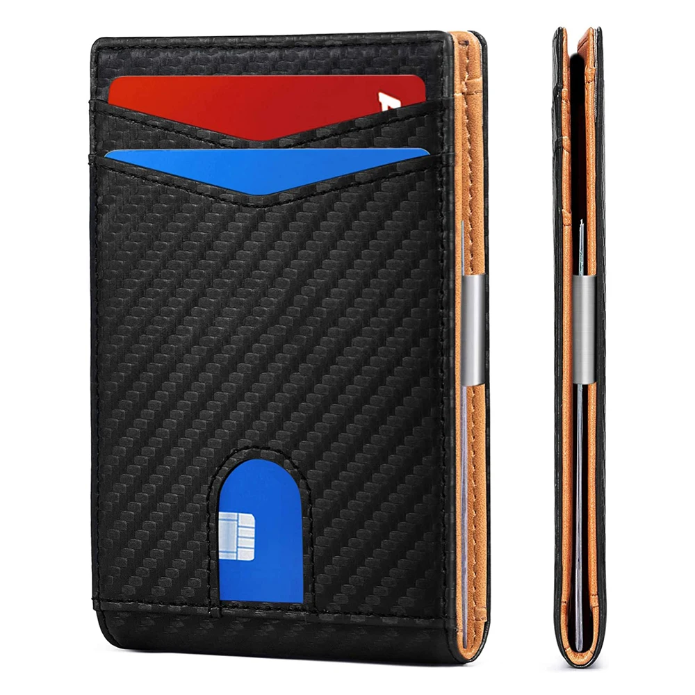 Personalized Minimalist Leather Mens Wallet RFID Blocking 