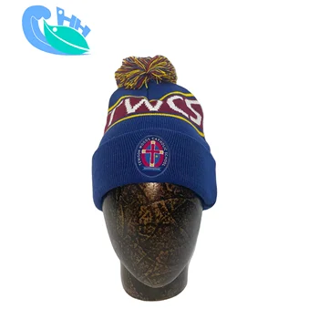 Autumn and winter high quality printed patch embroidered knitted hat blue and yellow stitching ball winter hat to keep warm