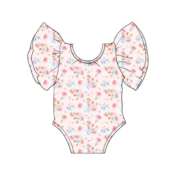 Yiwu Yiyuan Garment tiny pink flowers baby infant onesie bodysuit flutter sleeve summer leo baby milk silk clothes diaper