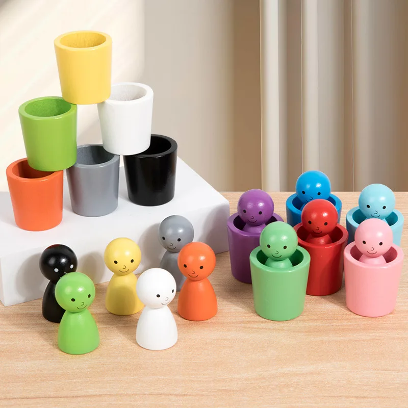 2024 New Baby Color Sorting Cup Game Montessori Color Matching Toys for Kids Early Educational Peg Doll Children Wooden Toy