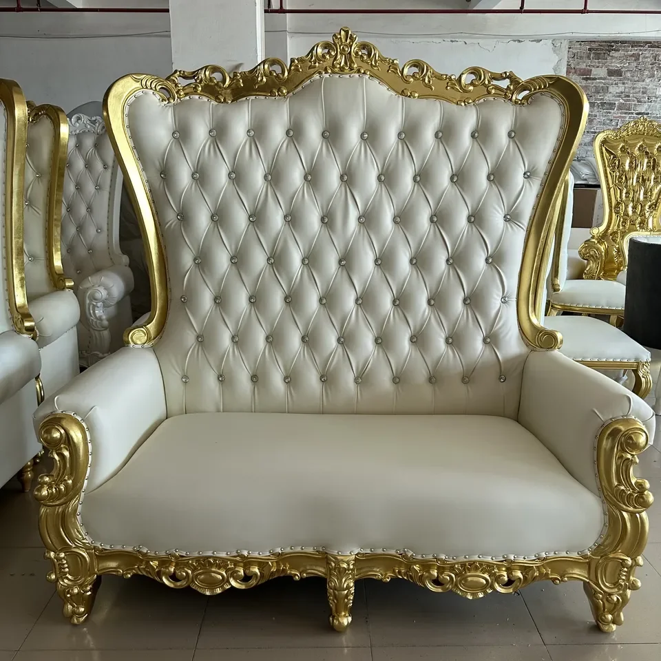 Wholesale Cheap Hotel Luxury Throne Chair Event Gold White Wedding