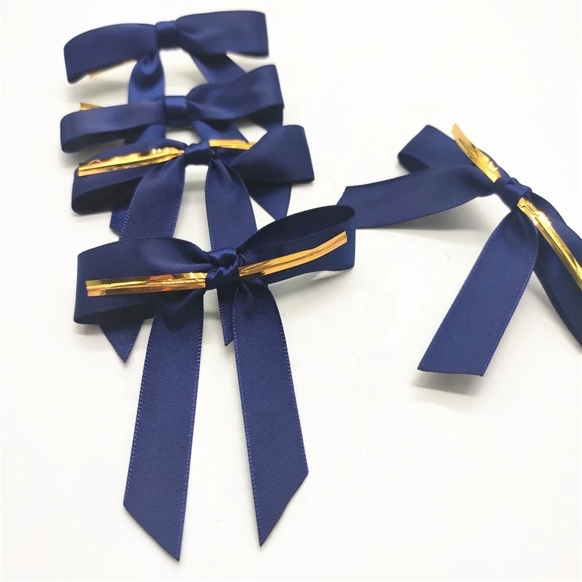 Double Ribbon Bow - Light Blue/ Navy with Bottle Cap