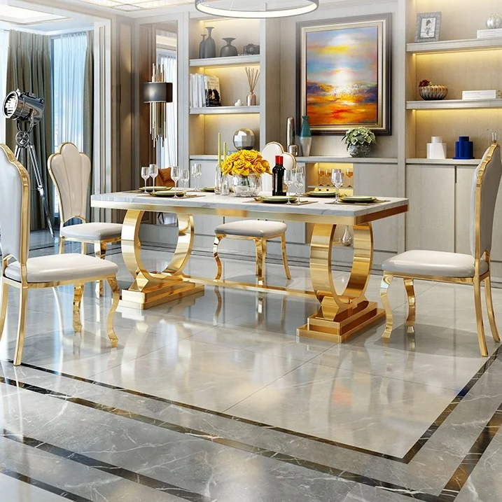 Modern Marble Dining Table Set Luxury Gold Extensible Dining Table for Sale