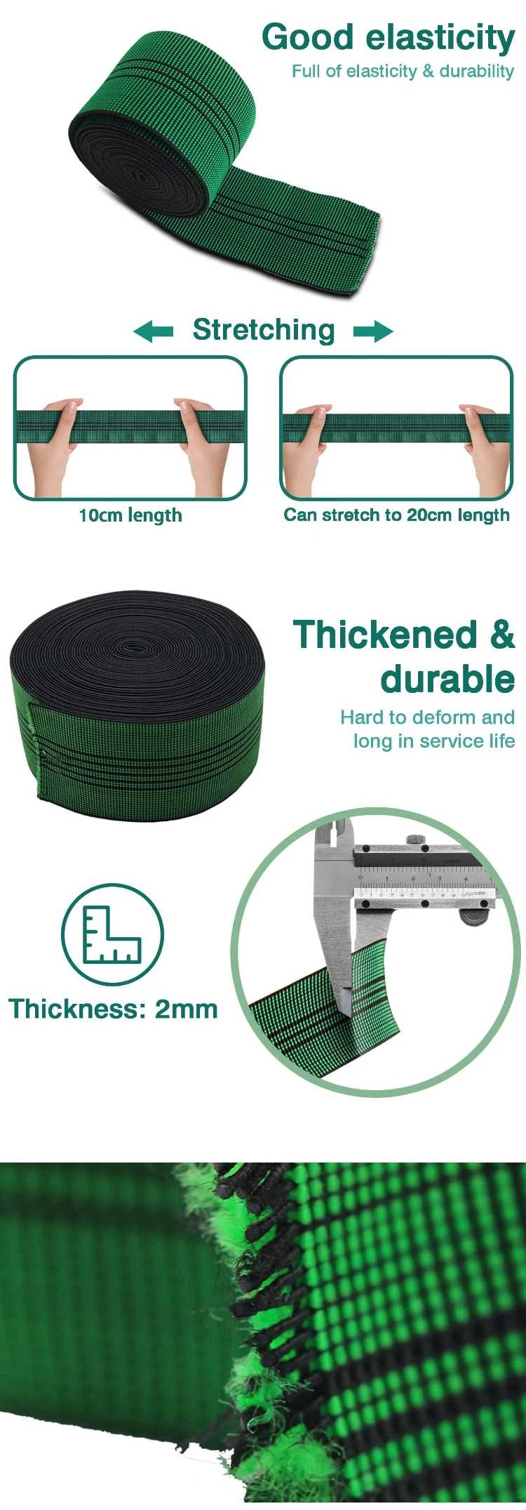 17.001 High Quality Green Heavy Sofa Diy Upholstery Pp Tape Elastic