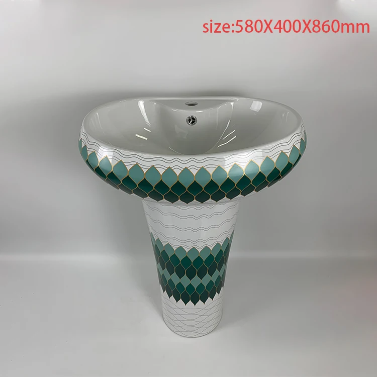 Modern design sanitary ware marble ceramic washbasin one piece bathroom sink pedestal wash basin manufacture