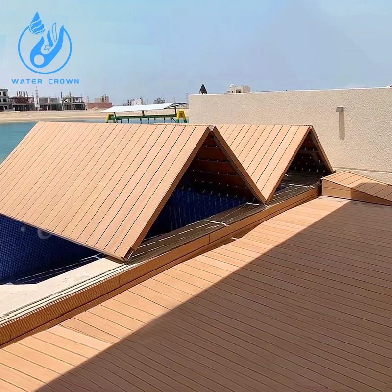 Original Water Crown Automatic Folding Single Fold Pool Cover Stainless Steel Spa PC Material Safety Wood Color for Pools