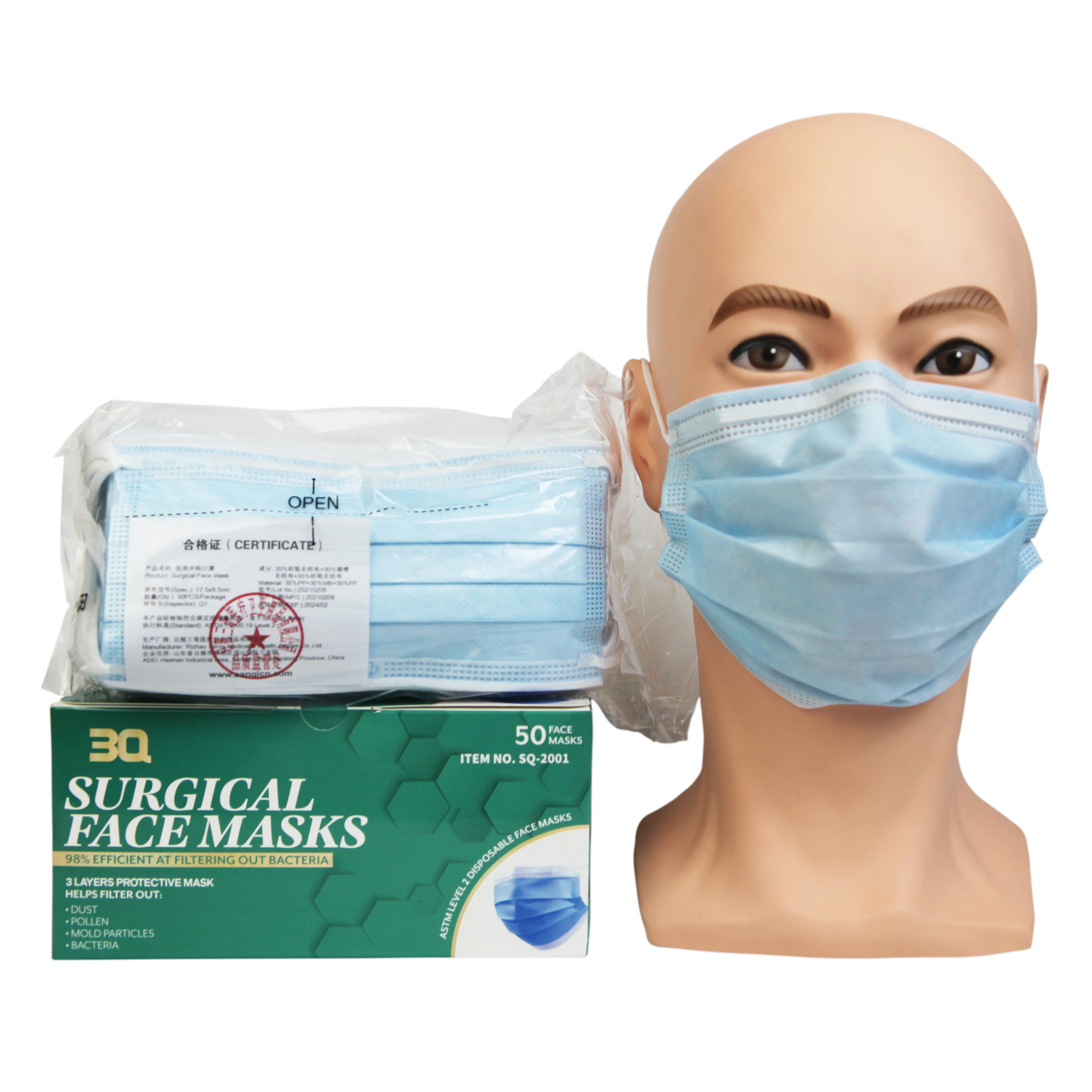 OEM ASTM F2100 Level 2 Earloop Facemask Hospital Protective Wholesale Price 510K Surgical Medical Disposable Face Mask