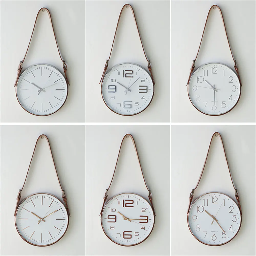 Современные кожаные настенные часы на заказ держатель для ремня будильник из стекла творчества домашний декор