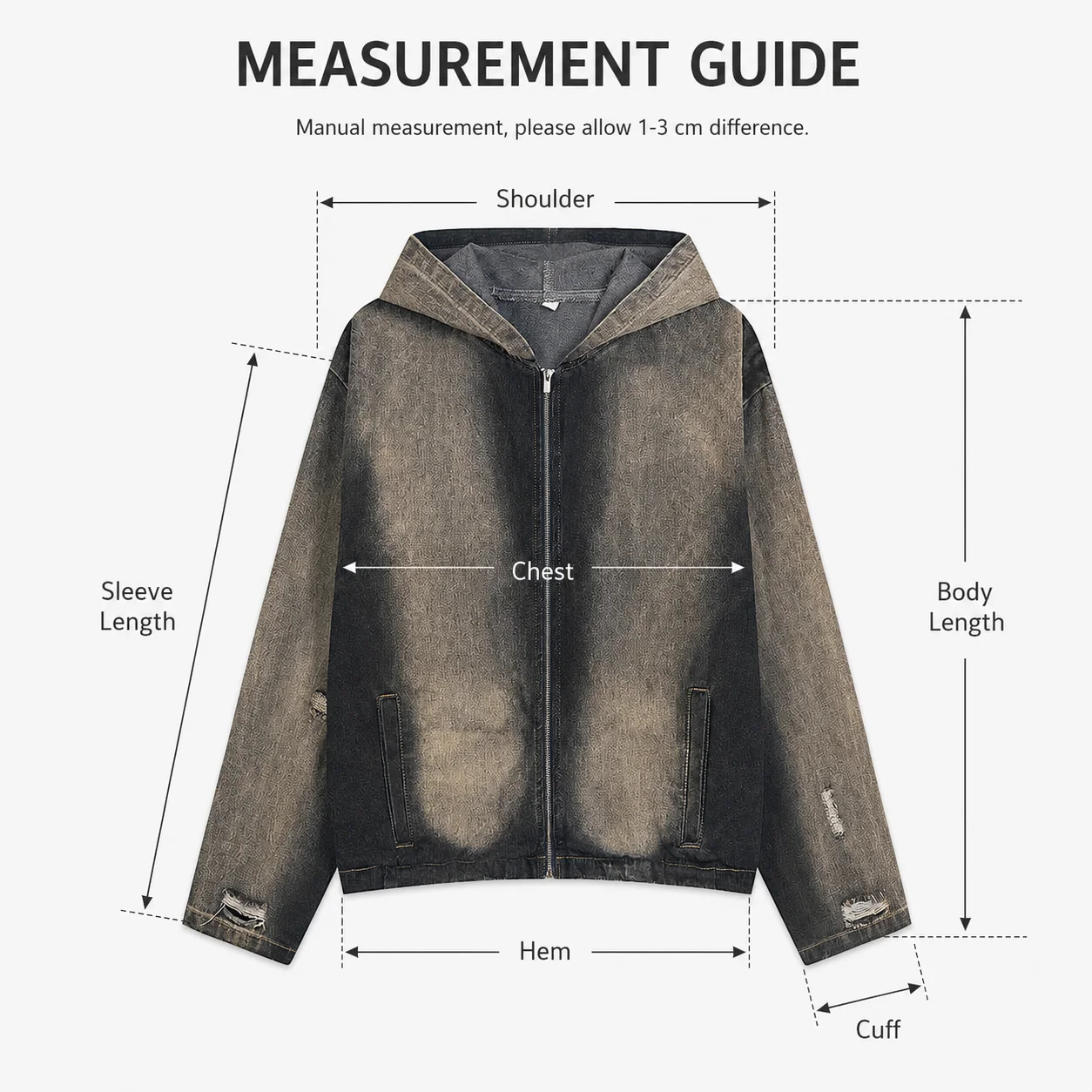 Distressed Hooded Denim Sweatshirt Destroyed Design Sense Men's Niche National Trend High Street Cross-Border