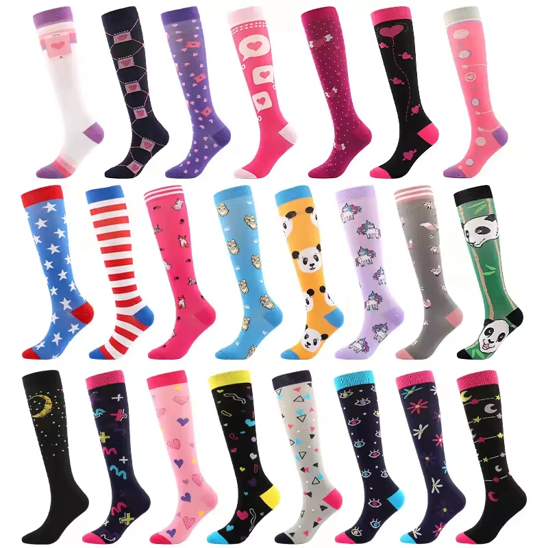 Custom Print Tie Dye Medical Running Nursing Knee High Socks Athletic Quick Dry Cute Design Sports Compression Socks