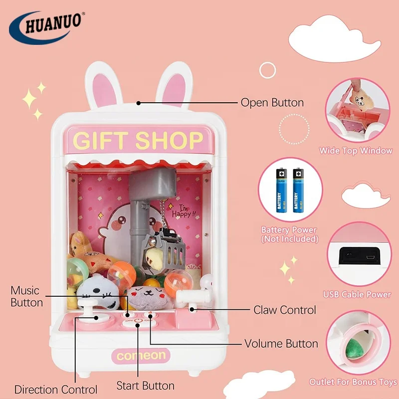 Gcroet Machine à Griffes Enfant 3 Ans+ – Lumières Et Sons – Distributeur Mini Avec Poupées Et Bonbons – Alimentation USB Ou Piles – Bleu