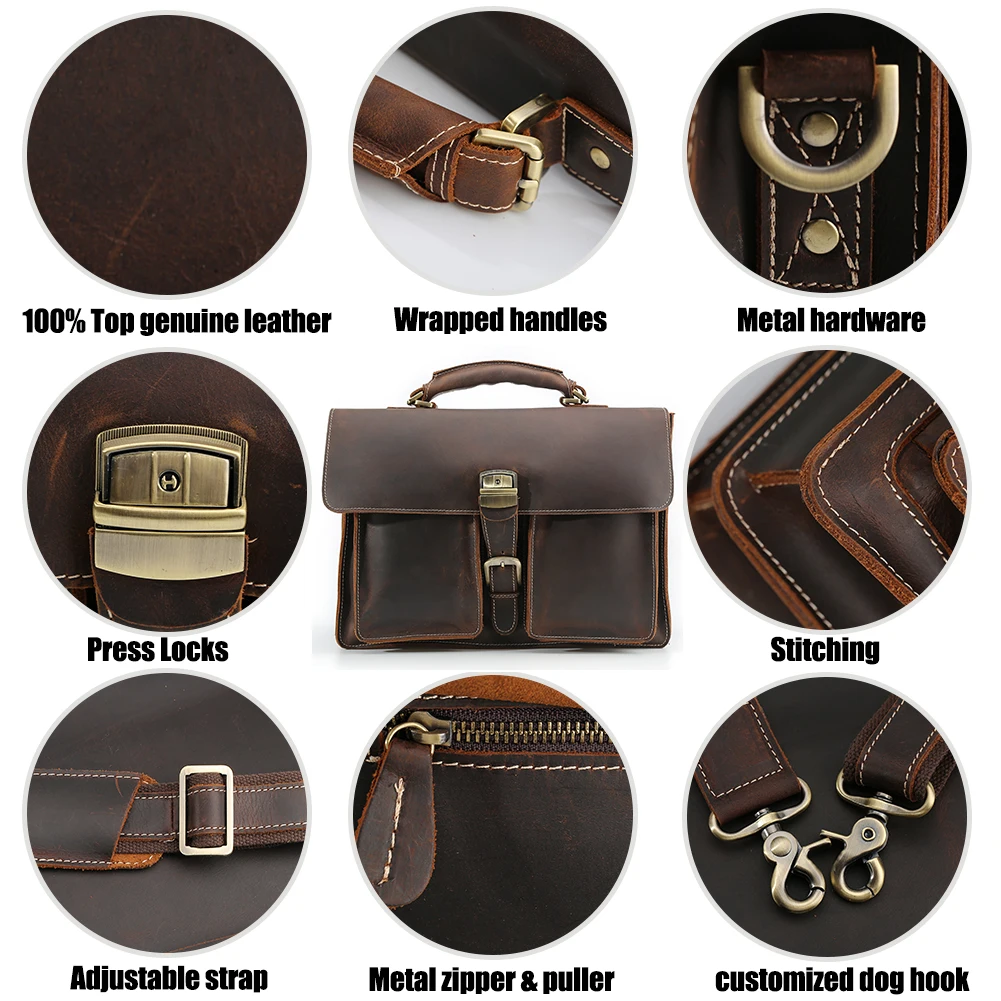 Wholesale Men Briefcase Bag Business Brown Crazy Horse Leather Shoulder Messenger Office Handbag Laptop Bags