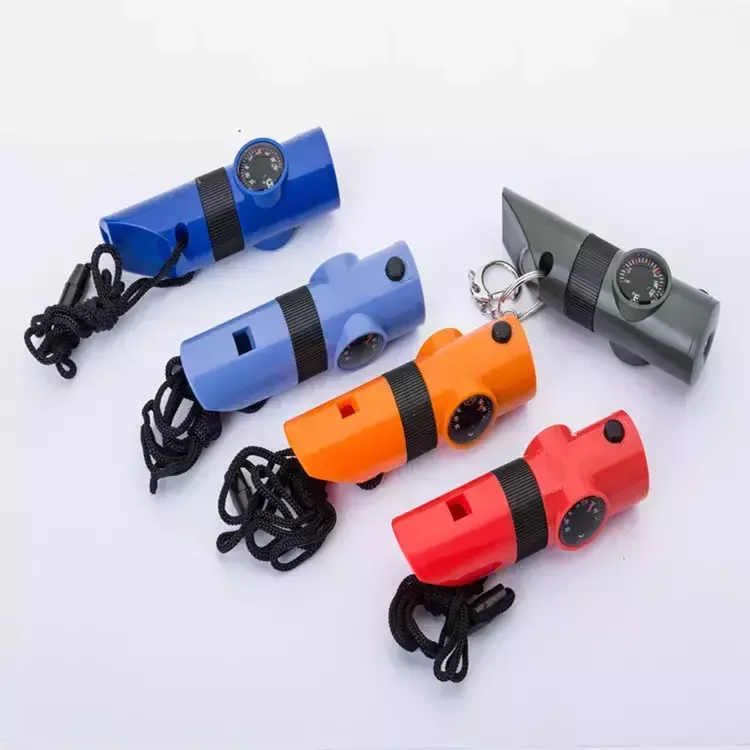 Multi Functional 7 in 1 Camping Hiking Outdoor Survival Traveling Compass  Magnifier LED Flashlight Thermometer Emergency Whistle - China Whistle,  Plastic Whistle
