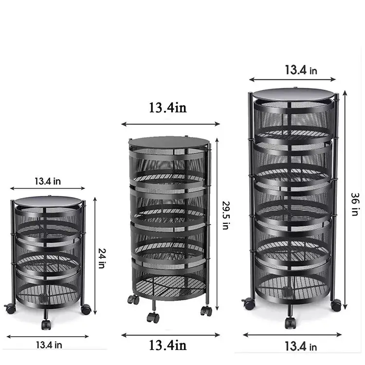 Kitchen Rotating Storage Rack Shelves 3/4/5 Tier Rolling Cart Basket ...