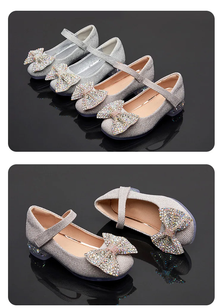 Bling girl princess shoes cute bow children's performance shoes kids dress shoes