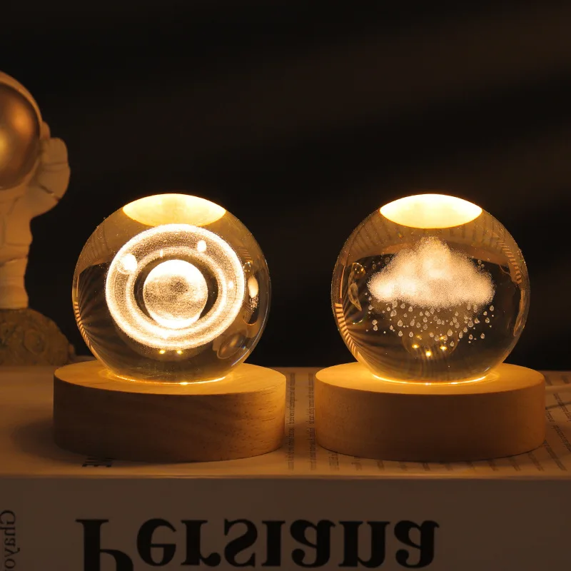 Solar System Led Night Lights 3d Luminous Crystal Ball Decoration Art Crystal Ball Night Lamp