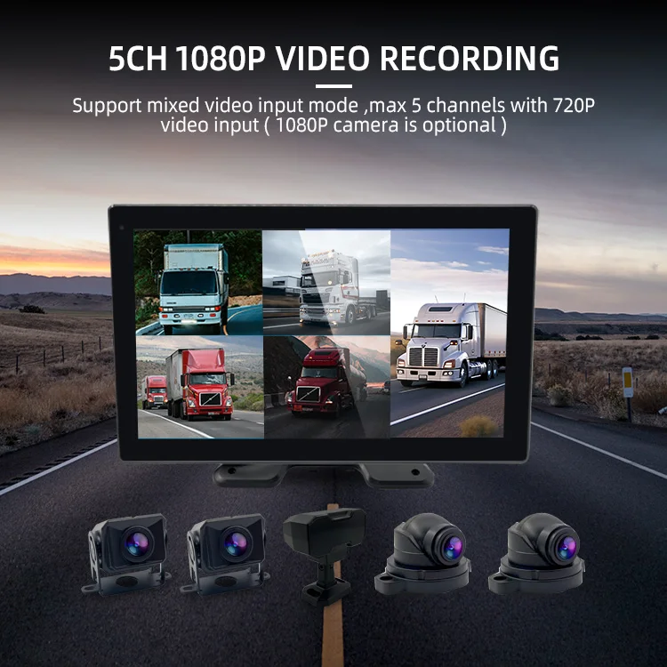 Wemaer Manufacturer 10.1 Inch 5 Channel AHD Split Screen Car Truck Monitor 720P Truck Cameras Monitor BSD DMS Solution details