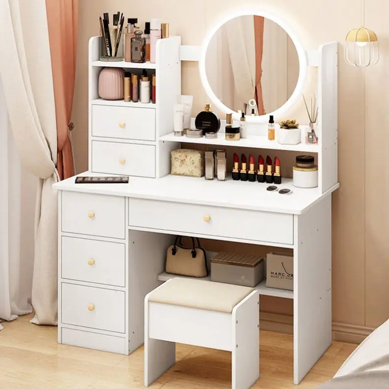 2024 Economical Small Household Storage Makeup Vanity Table Set  Light Mirror Makeup Dressing Table