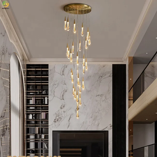 Contemporary Modern Crystal Pendant Light Custom Bedroom Living Room Villa Hotel Lobby Staircase Water Drop Style Bulb Light