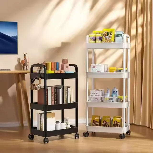 Wholesale Plastic Mobile Office Trolleys Multi-layer Kitchen Storage Shelf Rolling Storage Cart with Handle