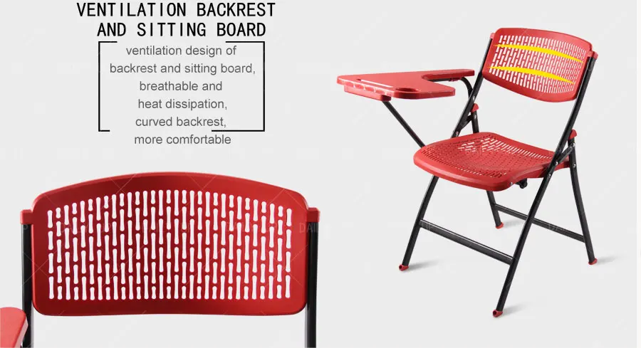 Breathable Foldable Training Chair With Tablet Ergonomic Folding Student Chair With Footrest Writing Pad For Meeting Conference