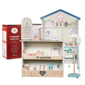 Pretend Play Wooden Doctor Toys Hospital Nurse Dentist Medical Kit Combined Hospital Role Play Classic Toys Simulation