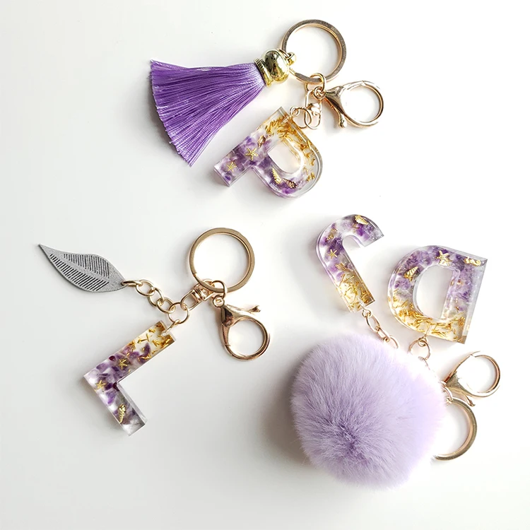 Personalized letter resin keychain with tassel Custom letter keychain letters A-Z numbers 0-9 Initial keychains