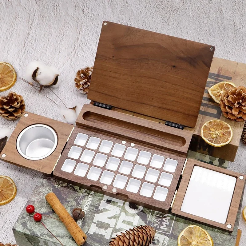 Portable 24-Color Wooden Watercolor Box Set