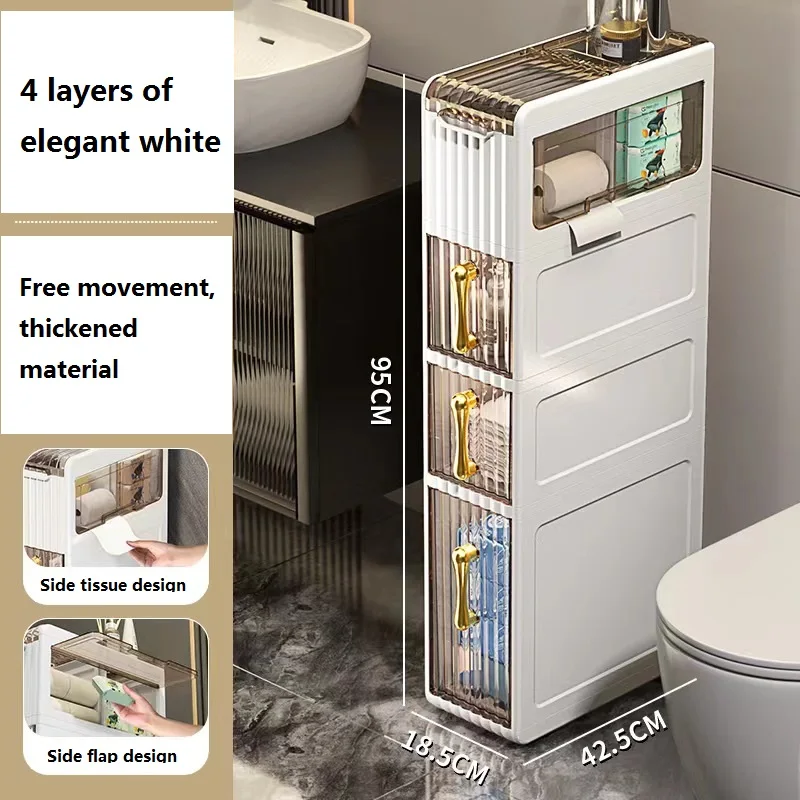 Cabinet Toilet Toilet Storage Rack Toilet Narrow Side Cabinet Toilet  Bathroom Crevice Shelf Toilet Crevice Storage with Wheels, Mobile Shelving  Unit