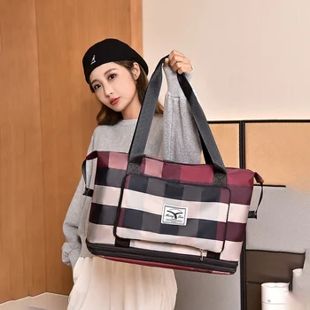 Color Block Luxury Plaid Gym Bag Waterproof Customizable