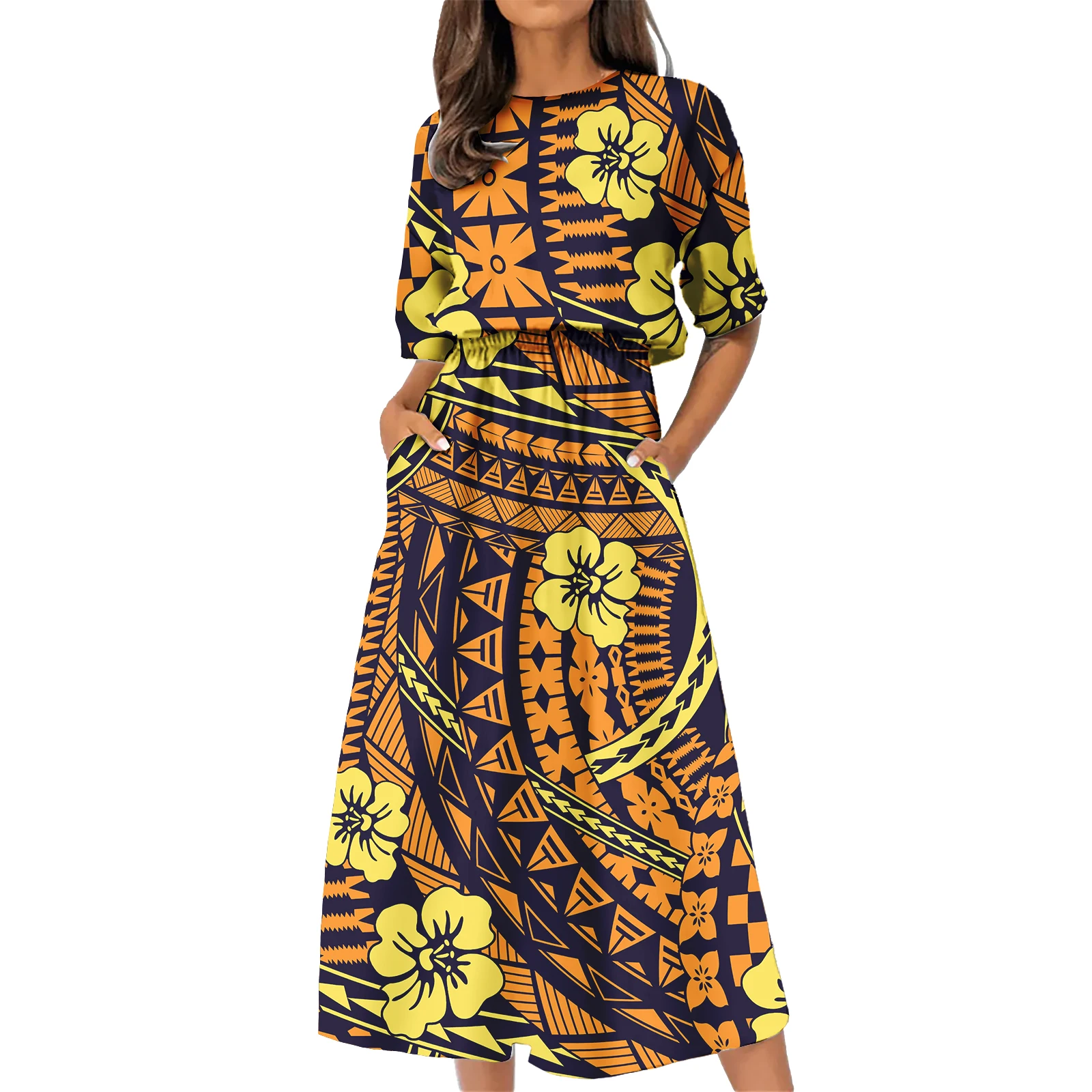 Pacific Islander Style Custom Polynesian Hawaiian Island Holiday Dresses  Print Dress Ladies Women