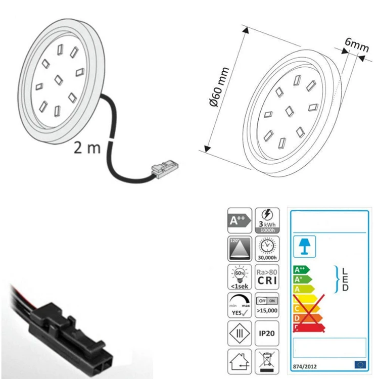
 2835smd 6000k, оптовая продажа, Светодиодная панель для шкафа, 12 Вольт, круглые светодиодные светильники, используемые кухонные шкафы  