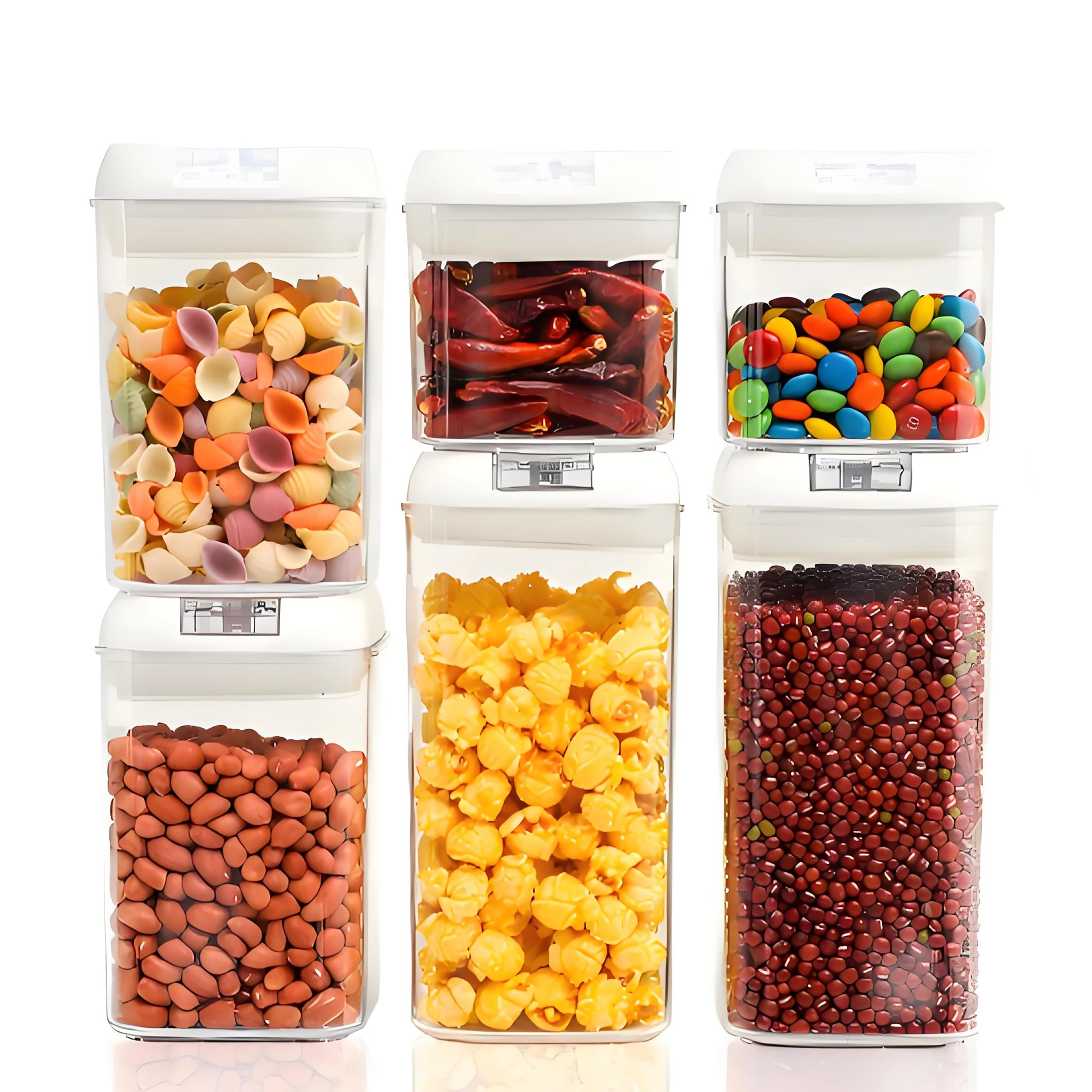 6Peças Organizadores Domésticos para Frios, Café e Doces Armazenamento em Container Retangular para Geladeira Economizadores de Espaço na Cozinha Tampa Branca