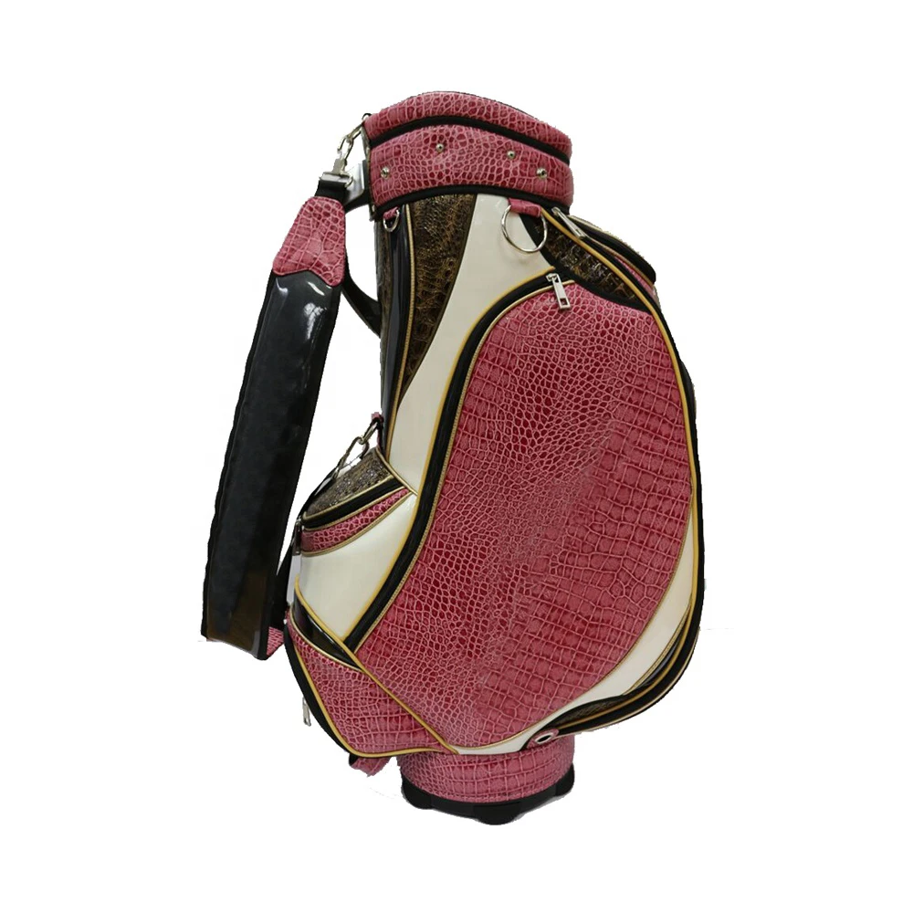 Artificial pink crocodile Skin Leopard Print Pu Spliced Golf Staff Bag Club Bag