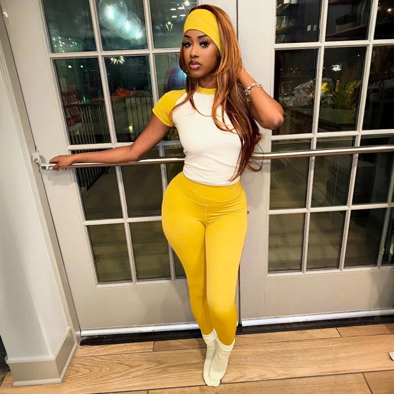 Yellow Color Block Tracksuit Womens 2025 Casual Piece Set Women's