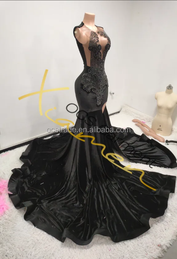 beaded dress black Long Black Beaded Designer Prom Dress