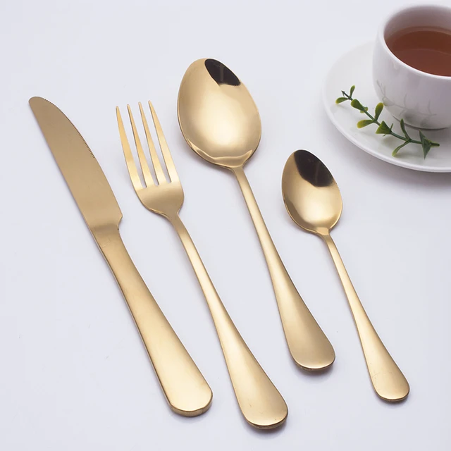 reusable restaurant Stainless Steel bulk gold pvd coating cutlery wedding flatware Set wedding cutlery set
